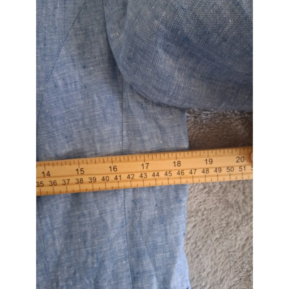 Talbots Linen Blazer 8P Blue Open Front 3/4 Sleeve Coastal Preppy Quiet Luxury